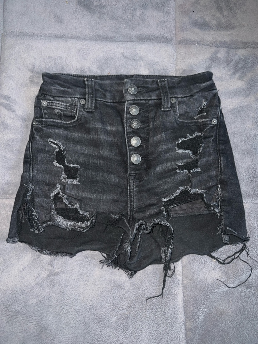 American Eagle Outfitters Black Distressed Button-Fly Jean Shorts